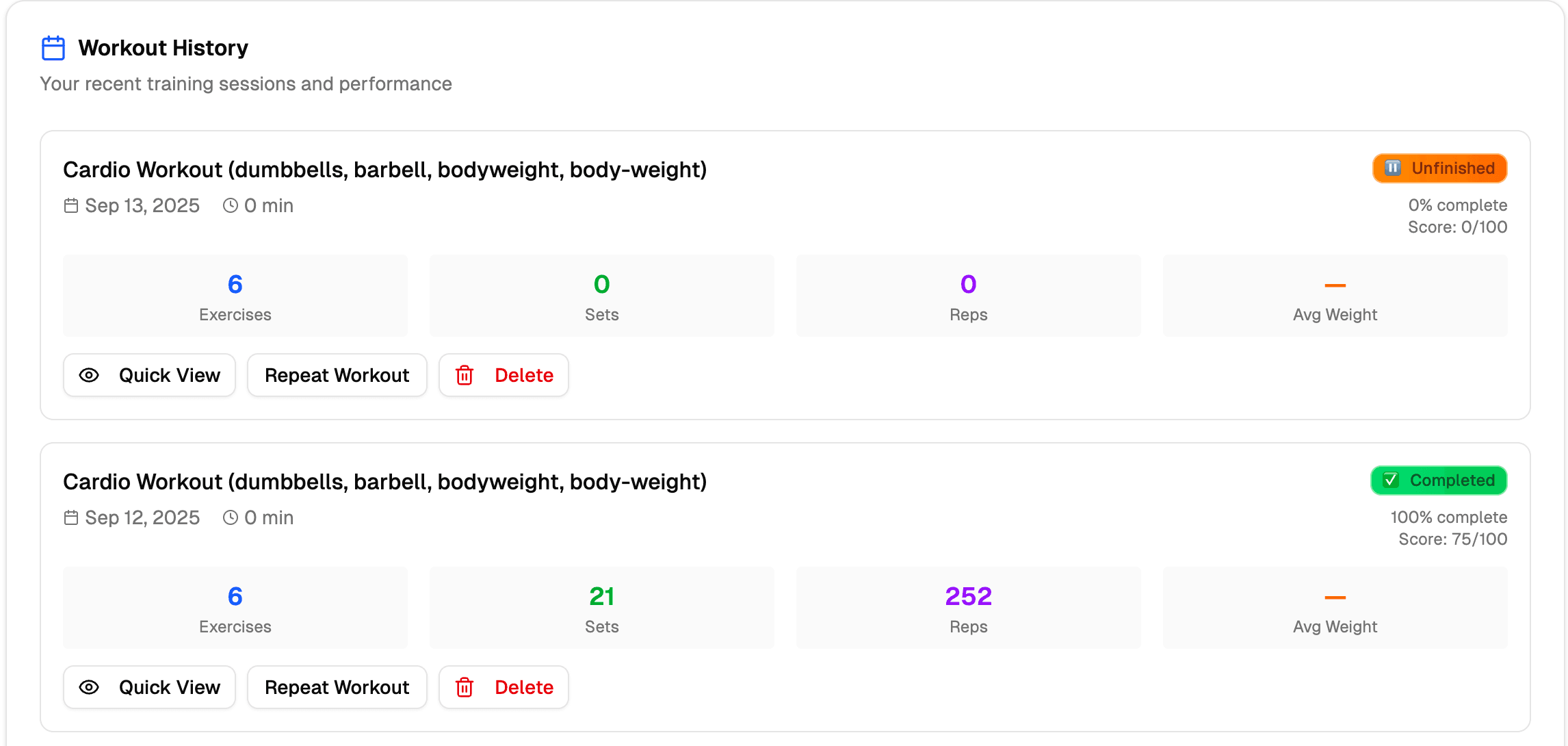 Workout History
